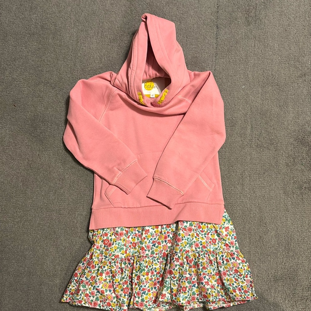 Mini Boden Hoodie Popover Dress (liberty print) size 7-8